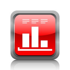 Bar Graph icon on a square button - RubyRedSeries N29