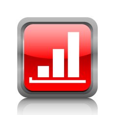 Bar Graph icon on a square button - RubyRedSeries N31