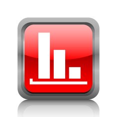 Bar Graph icon on a square button - RubyRedSeries N33