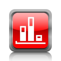 Bar Graph icon on a square button - RubyRedSeries N35