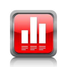 Bar Graph icon on a square button - RubyRed Series N18