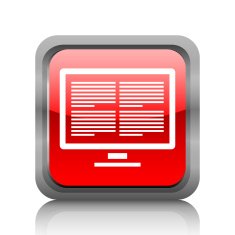 Computer Monitor icon on a square button - RubyRed Series