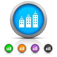 Apartment Building icon on round buttons - Gloss Series