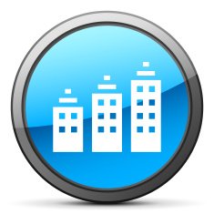 Apartment Building icon on a round button - Bright Series