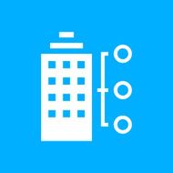 Office Building icon on a blue background N4