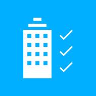 Office Building icon on a blue background N5