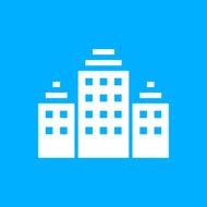 Office Building icon on a blue background N7