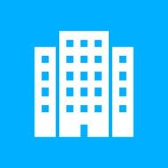 Office Building icon on a blue background N8