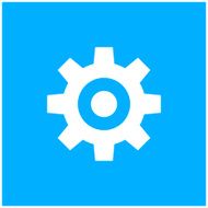 Gear icon on a blue background