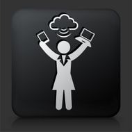 Black Square Button with Businesswoman &amp; Cloud Computing