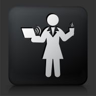 Black Square Button with Businesswoman Working Icon