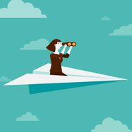 Businesswoman on Paper Airplane Exploring