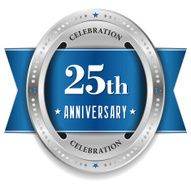 Blue twenty-five year anniversary badge with ribbon