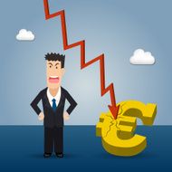 Angry business man with Euro symbolizing crisis on background