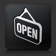 Black Square Button with Open Sign