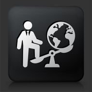 Black Square Button with Businessman Vs World