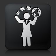 Black Square Button with Businesswoman Communication Icon