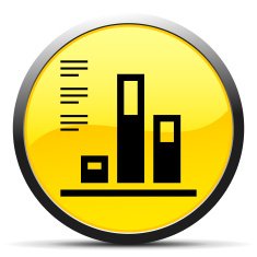 Bar Graph icon on a round button N83