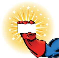 Hand Holding Business Card - Superhero stars