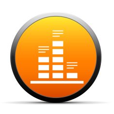 Bar Graph icon on a round button N116