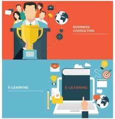 Flat design concepts for business consulting and e-learning