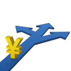 Yen symbol on crossing white background