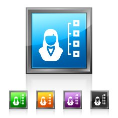Businesswoman icon on square buttons N12