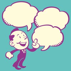 Business Man with Comic Speech Bubbles (Retro Style)