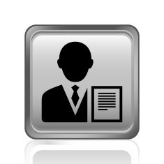 Businessman icon on a square button N69