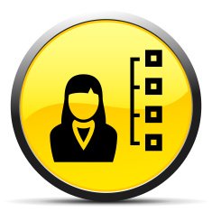 Businesswoman icon on a round button N64