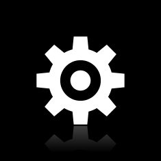Gear icon on a black background