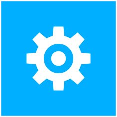 Gear icon on a blue background