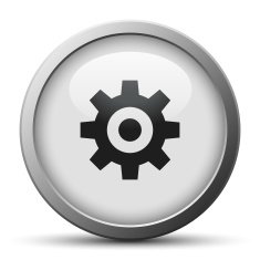 Gear icon on a silver button