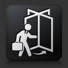 Black Square Button with Coming to Work