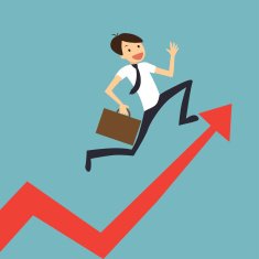 businessman jump over growing chart