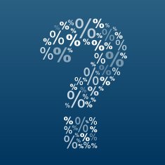 Question mark with percent symbol on blue background