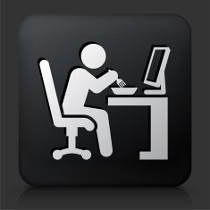 Black Square Button with Working at Desk N3