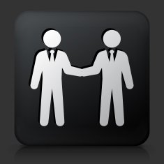 Black Square Button with Business Deal Icon