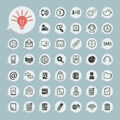 communication icons and Technology Icon on blue paper