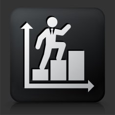 Black Square Button with Businessman Advancing Up