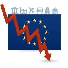 Europe flag symbolizing crisis on white background