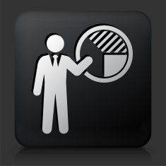 Black Square Button with Businessman and Pie Chart
