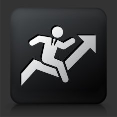Black Square Button with Businessman and Stock Charts