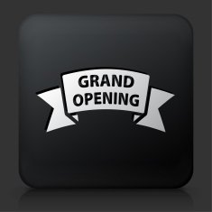 Black Square Button with Grand Opening Icon