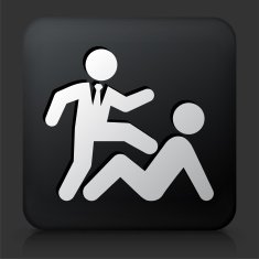 Black Square Button with Beating Up Businessman