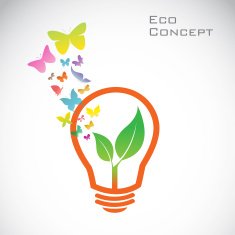 Vector bulb and orange butterflies leaves