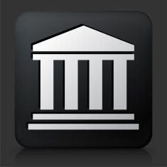 Black Square Button with Bank Icon