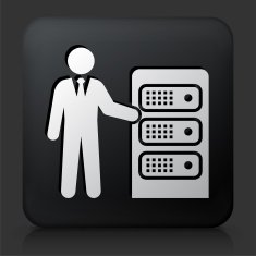 Black Square Button with Computer Networking N3