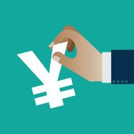 yen money sign and hand vector