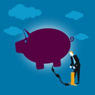 Businessman Air Pumping Piggy Bank